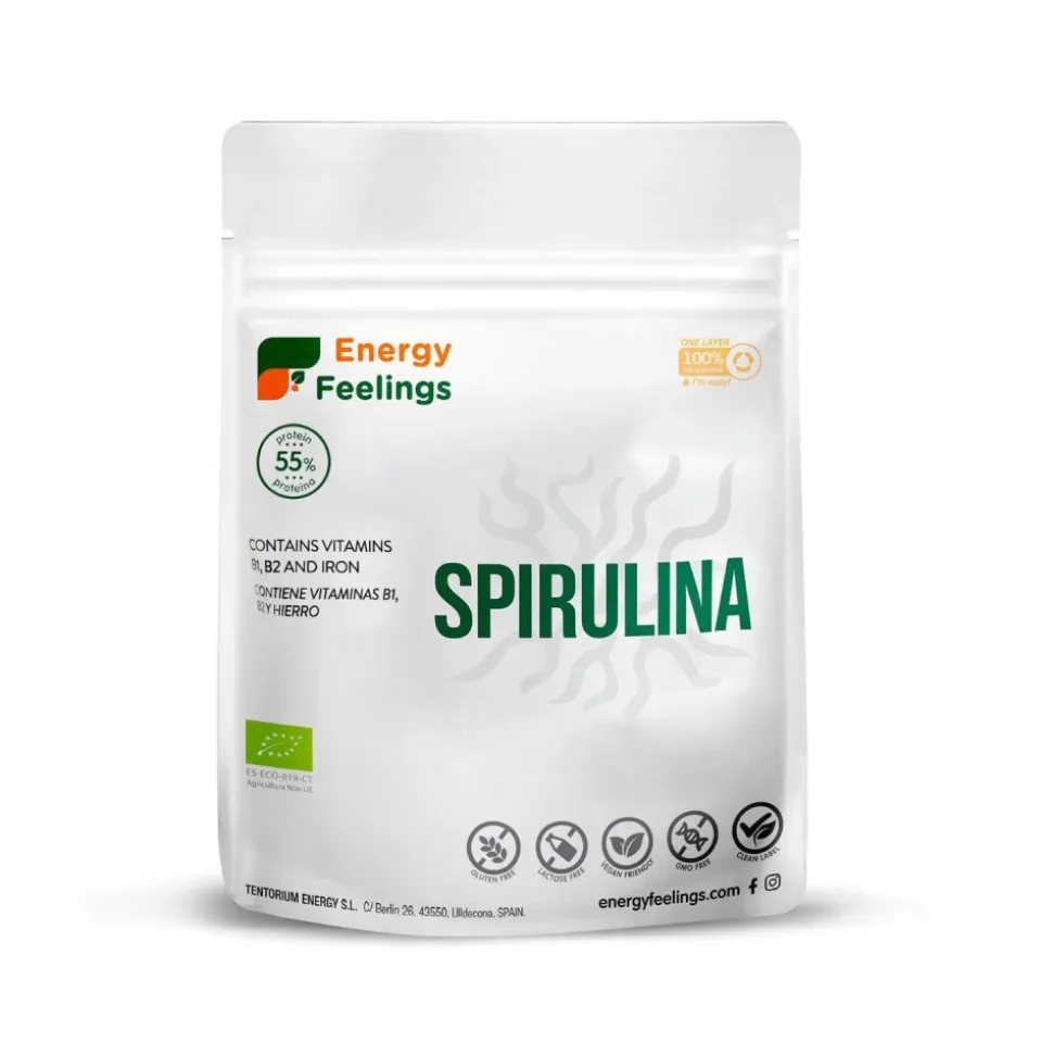 Alga espirulina en polvo, ecológica, 55% proteína - Energy Feelings