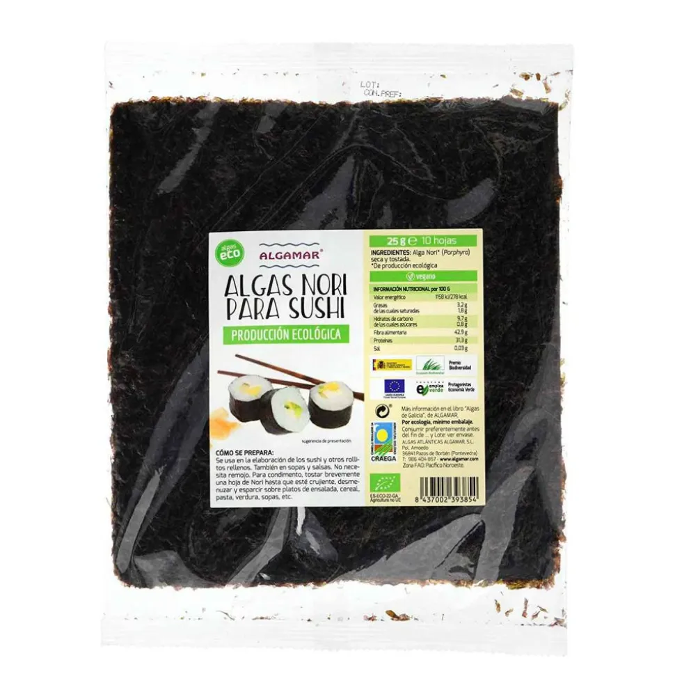 Alga nori ecológica para sushi - Algamar