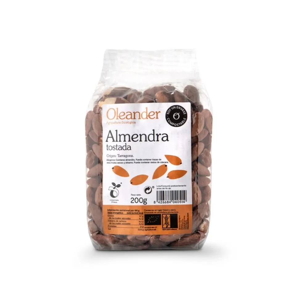 Almendras tostadas con piel ecológicas, 200 g - Oleander