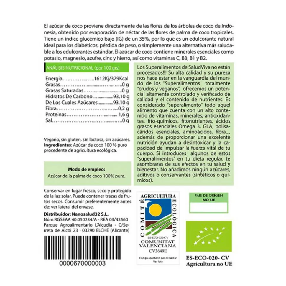 Azúcar de coco ecológico - Salud viva