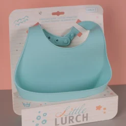 Babero bebé de silicona platino, azul - Lurch