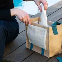Bolsa porta alimentos de algodón orgánico y yute con mantel individual - Pebbly