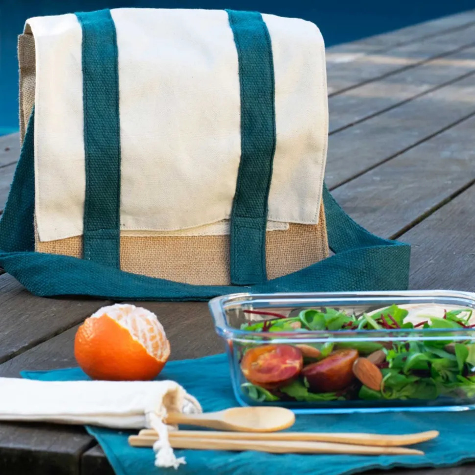 Bolsa porta alimentos de algodón orgánico y yute con mantel individual - Pebbly