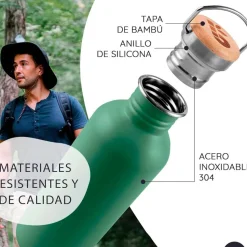 Botella de acero inoxidable, 750 ml, verde - Bambaw