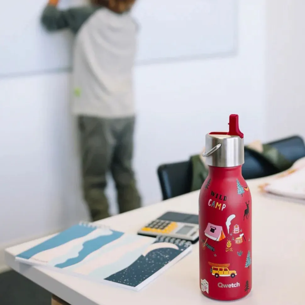 Botella térmica acero inoxidable para niños, camping, granate, 350 ml - Qwetch