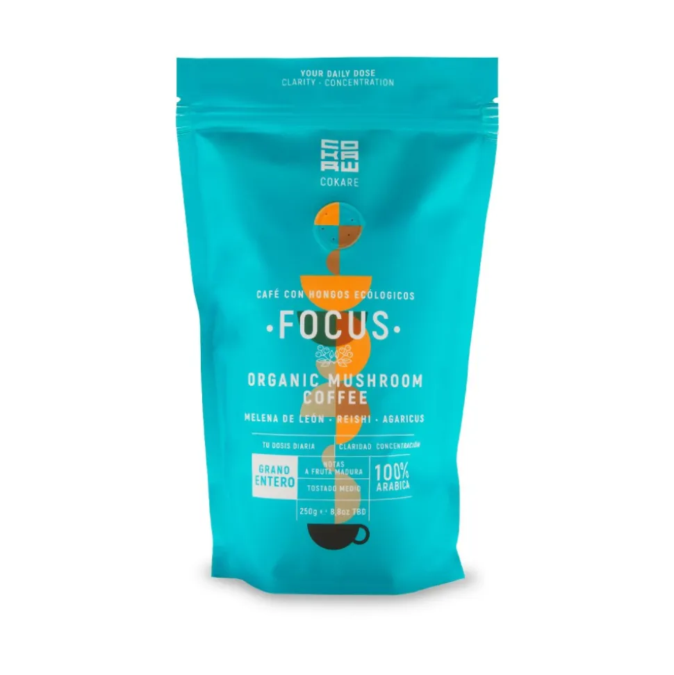 Café en grano ecológico con Melena de león, Reishi y Agaricus, 250 g - Cokare