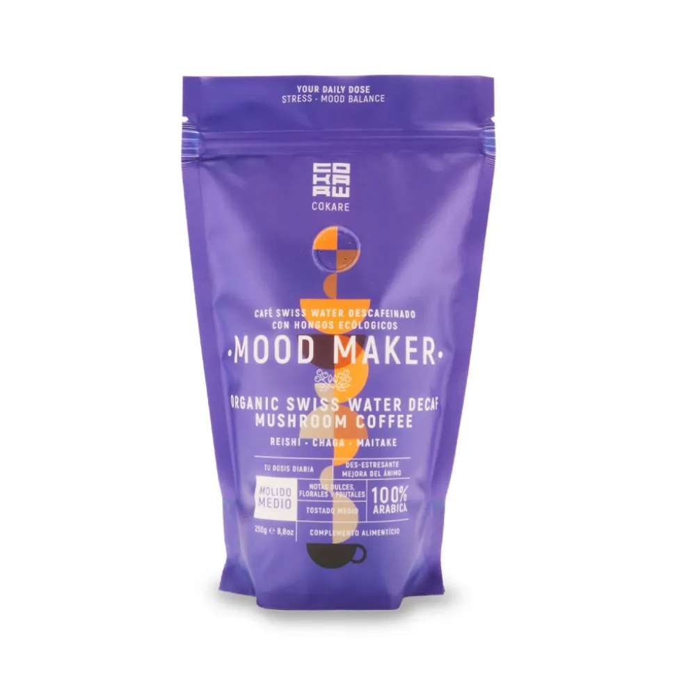 Café molido ecológico descafeinado con Reishi, Chaga y Maitake, 250 g - Cokare
