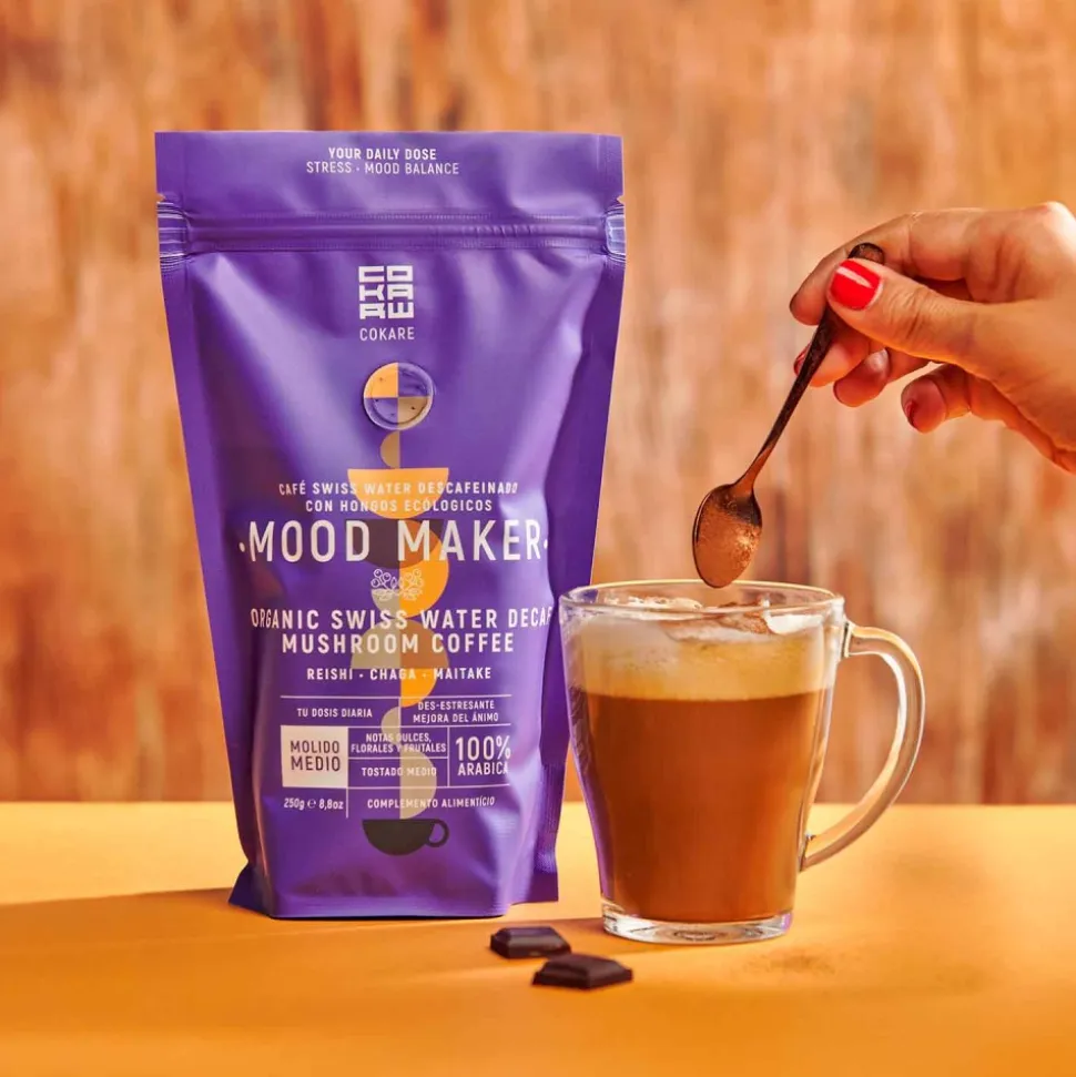 Café molido ecológico descafeinado con Reishi, Chaga y Maitake, 250 g - Cokare