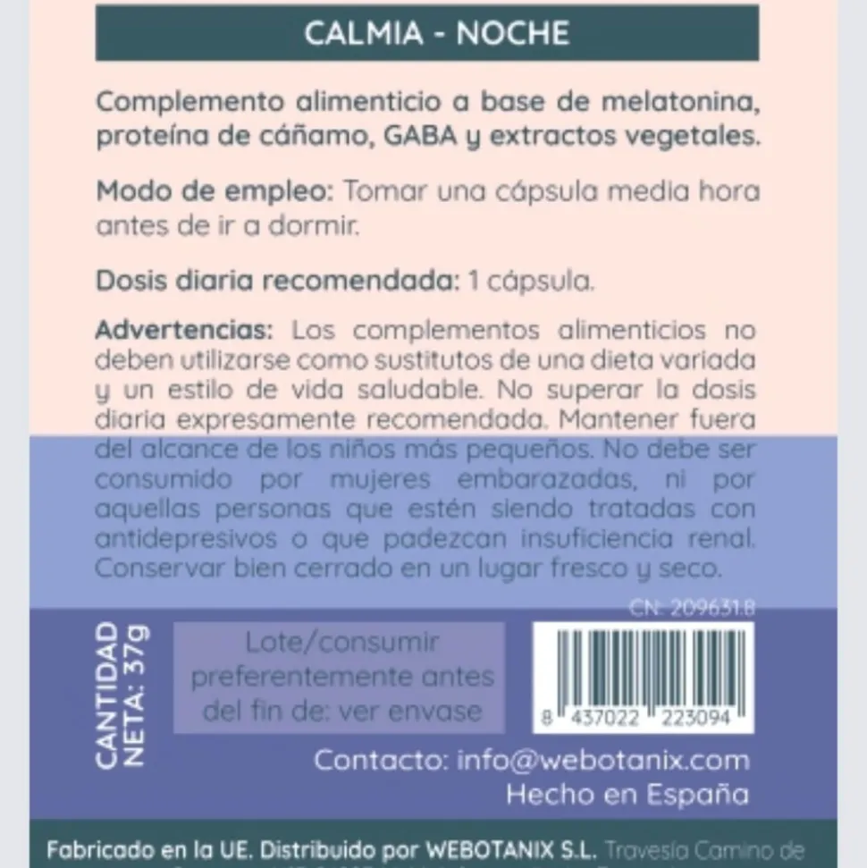Calmia Noche, 60 cápsulas - Webotanix