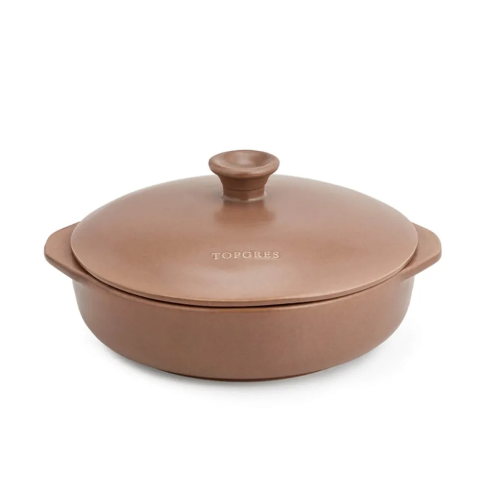 Cazuela de cerámica gres 29 cm con tapa, canela - Topgres