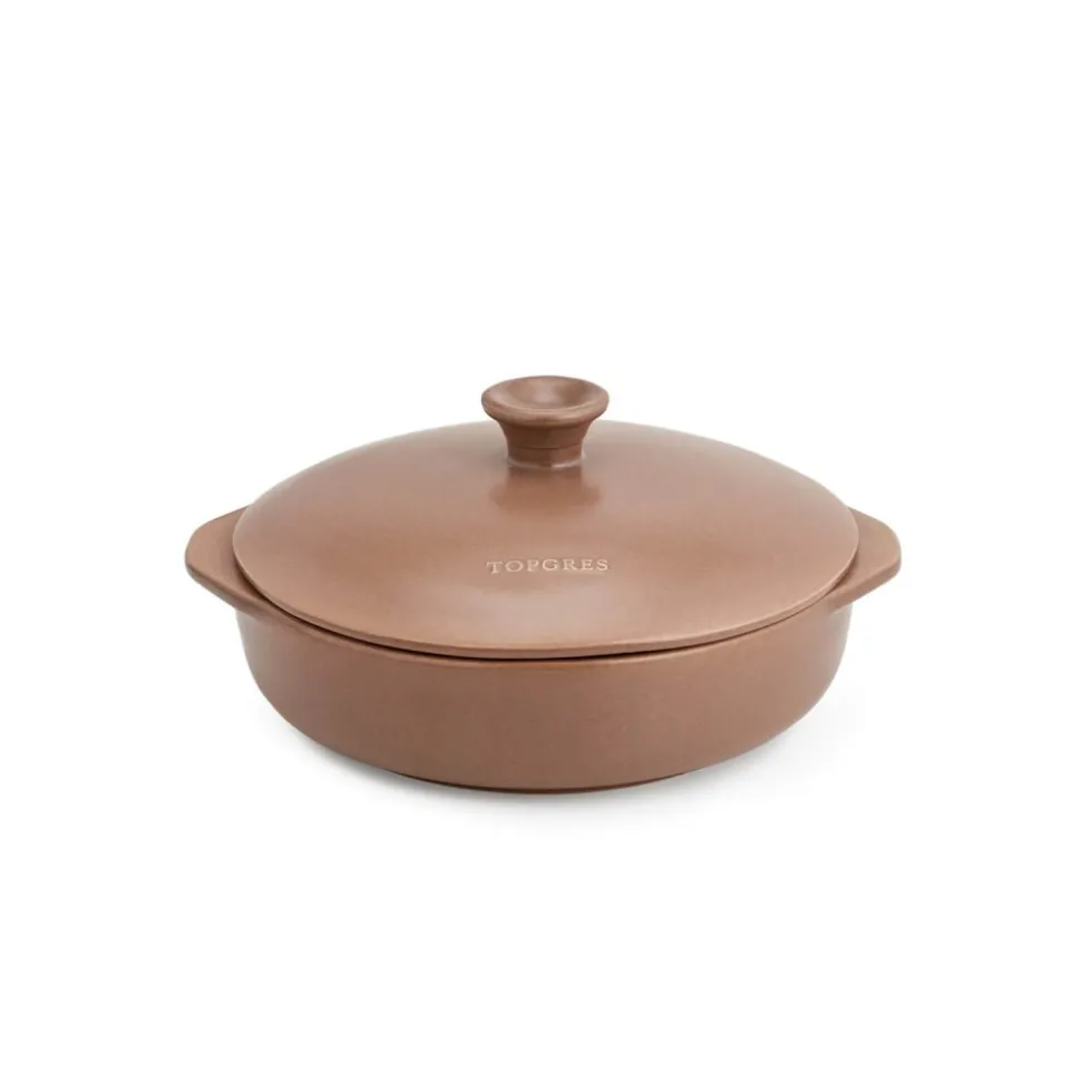 Cazuela de cerámica gres para inducción de 20 cm con tapa, canela - Topgres
