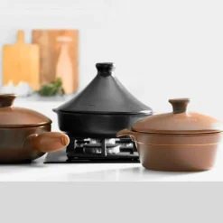 Cazuela de cerámica gres para inducción de 29 cm con tapa, canela - Topgres