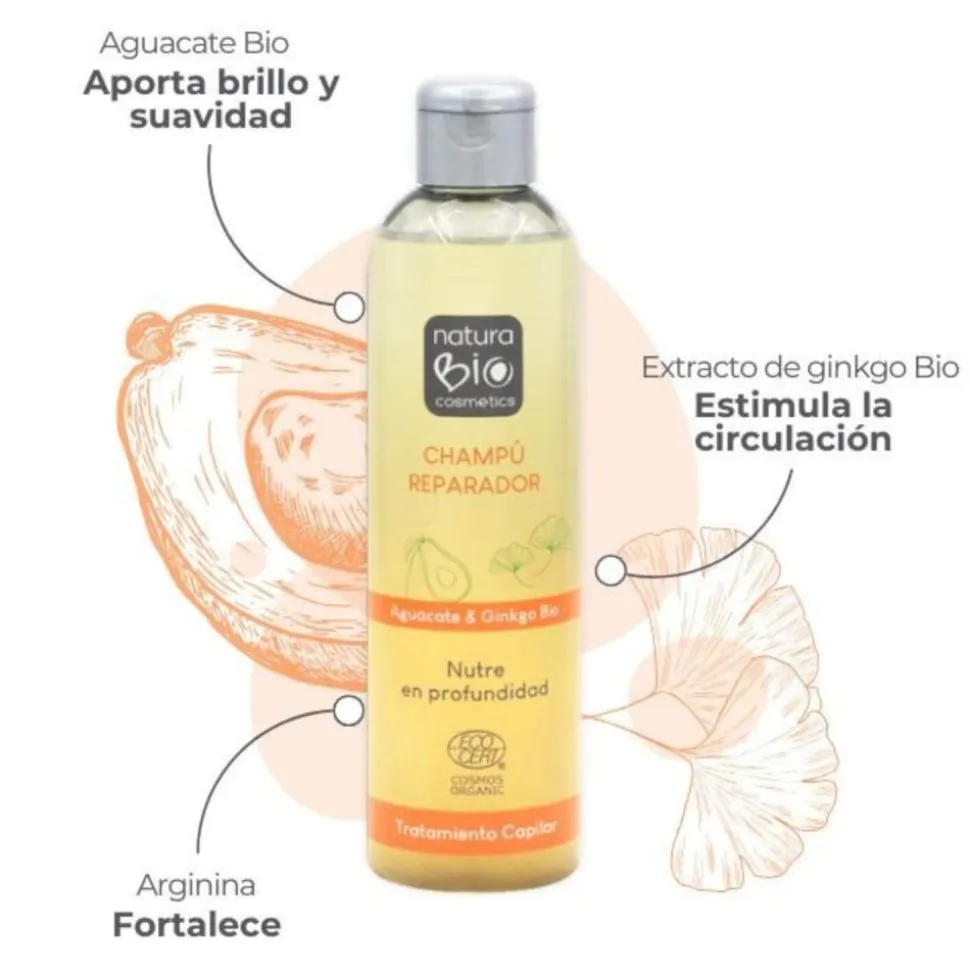 Champú ecológico reparador con ginkgo para cabello dañado - NaturaBio Cosmetics