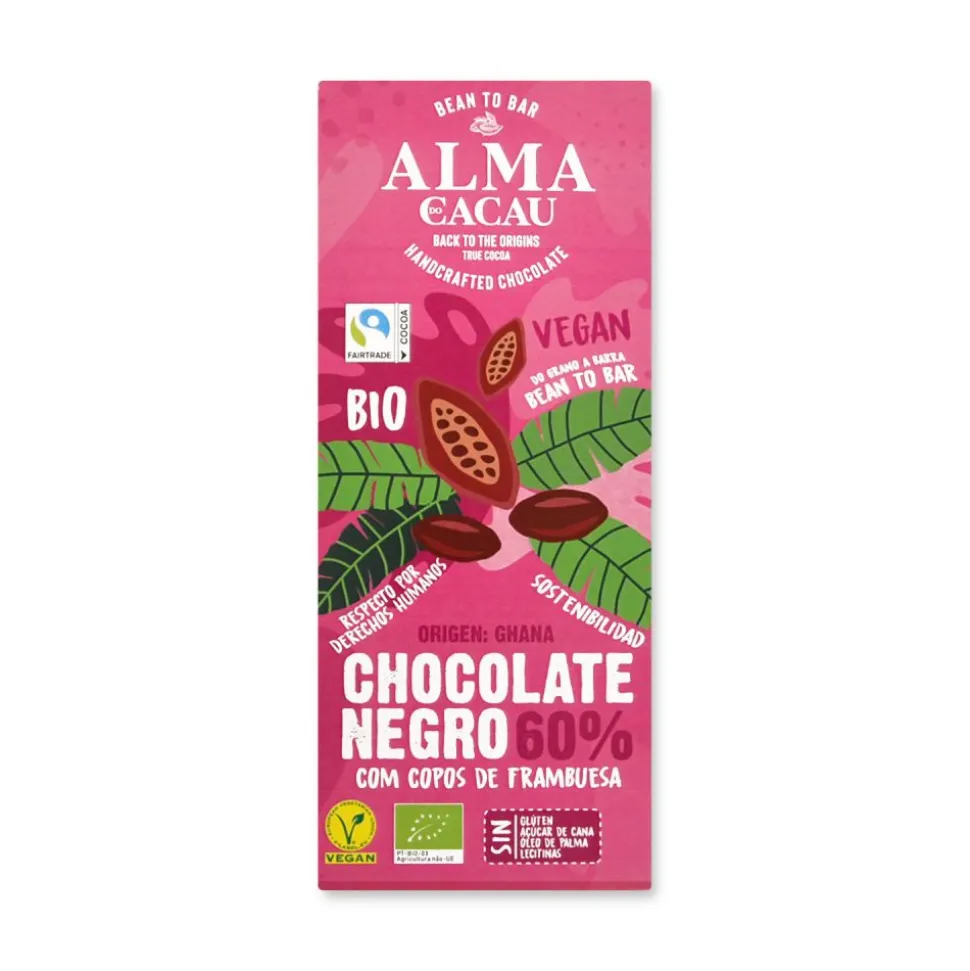 Chocolate ecológico 60% con copos de frambuesa - Alma do Cacau