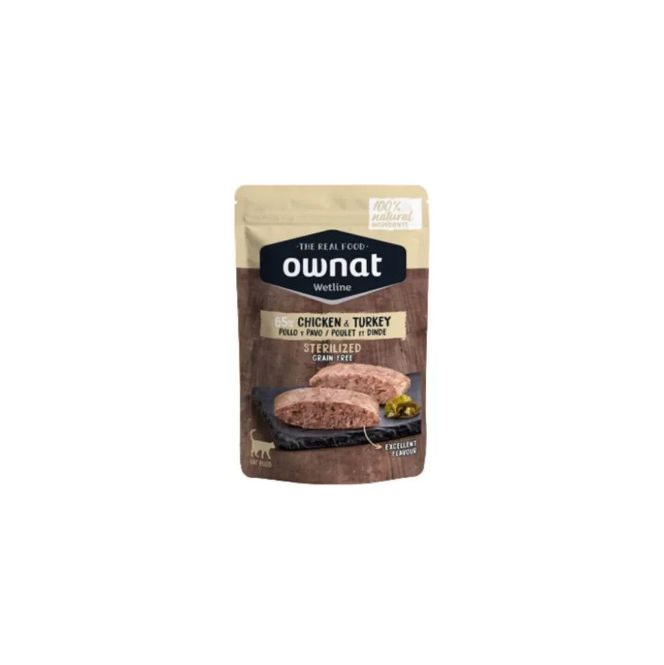 Comida para gatos de pavo y pollo sin cereales, wetline, 85 g - Ownat