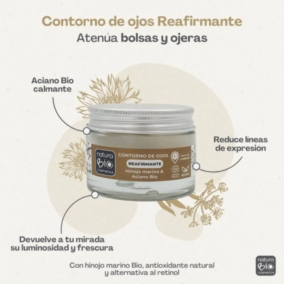 Contorno de ojos reafirmante con hinojo marino y aciano ecológico, 30 ml - NaturaBio