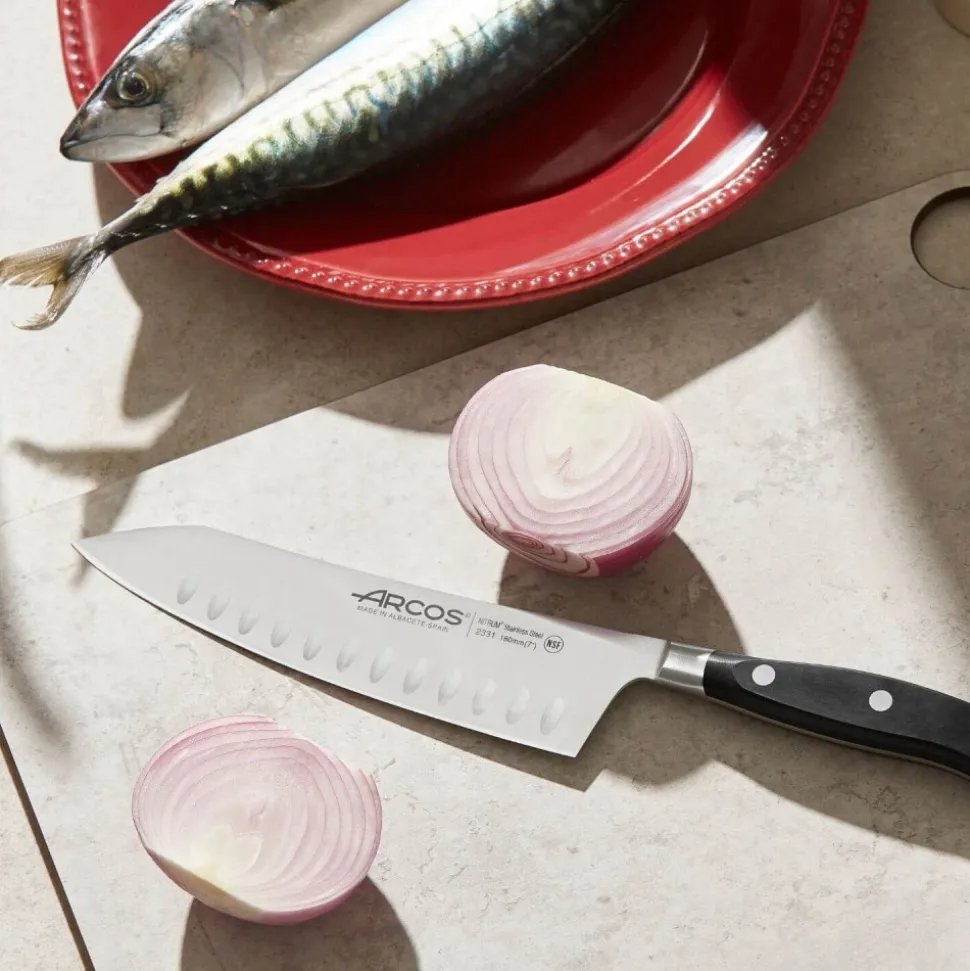 Cuchillo Santoku de acero inoxidable al nitrógeno, serie Riviera, 18 cm - Arcos