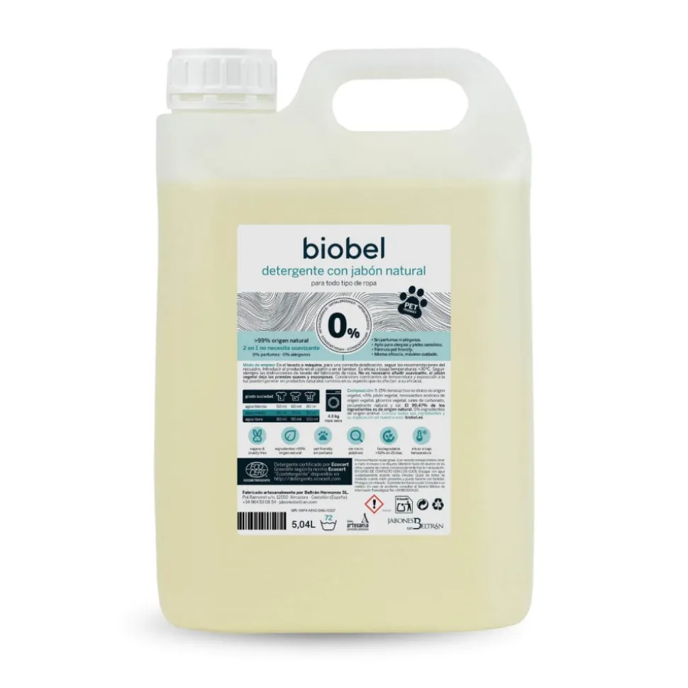 Detergente líquido ecológico 0%, 5 litros - Biobel