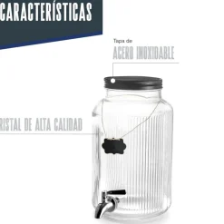 Dispensador de bebidas de cristal con grifo de acero inoxidable, 5,5l - Lacor