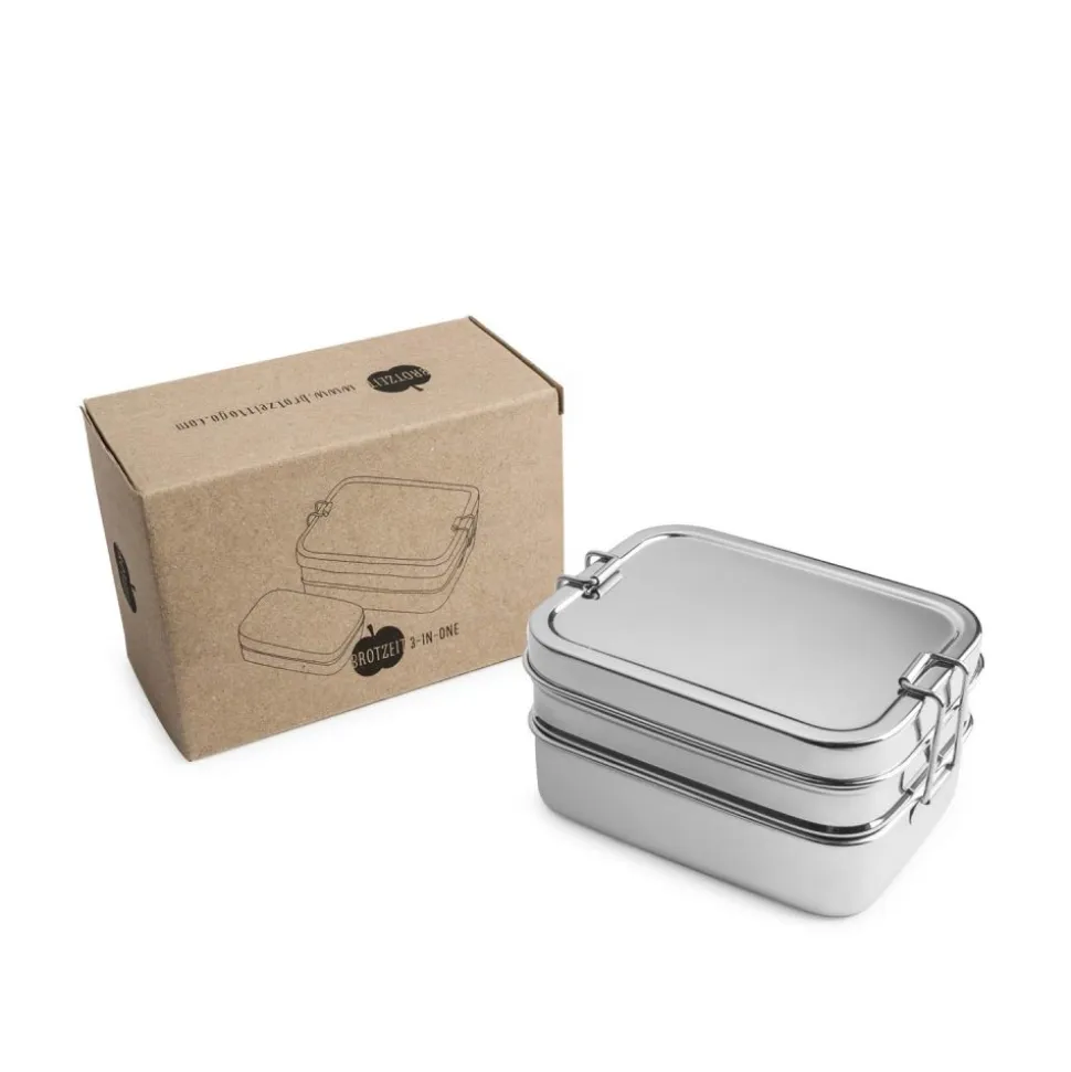 Fiambrera de acero inoxidable, rectangular con 2 pisos y cajita interior, 900 ml - Brotzeit