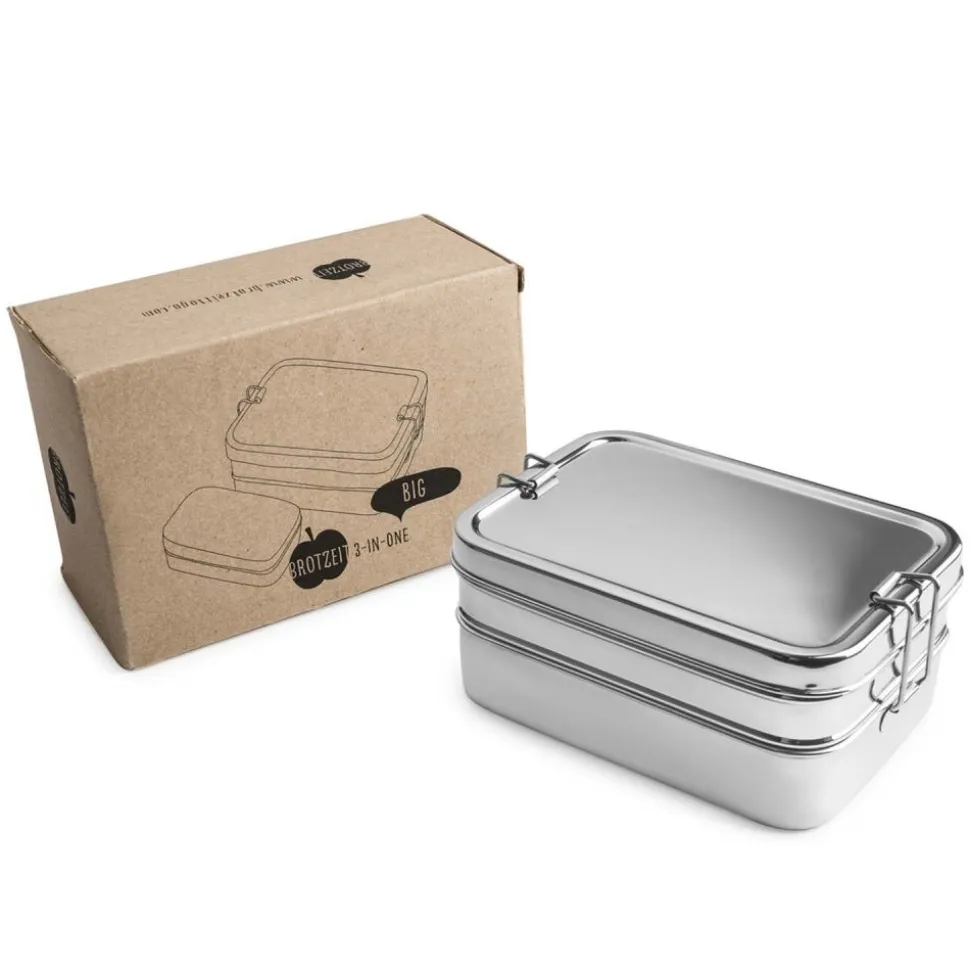 Fiambrera de acero inoxidable, rectangular con 2 pisos y cajita interior, 1200 ml - Brotzeit