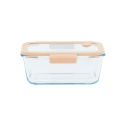 Fiambrera de cristal hermética, rectangular con tapa con válvula, 460 ml - Pebbly
