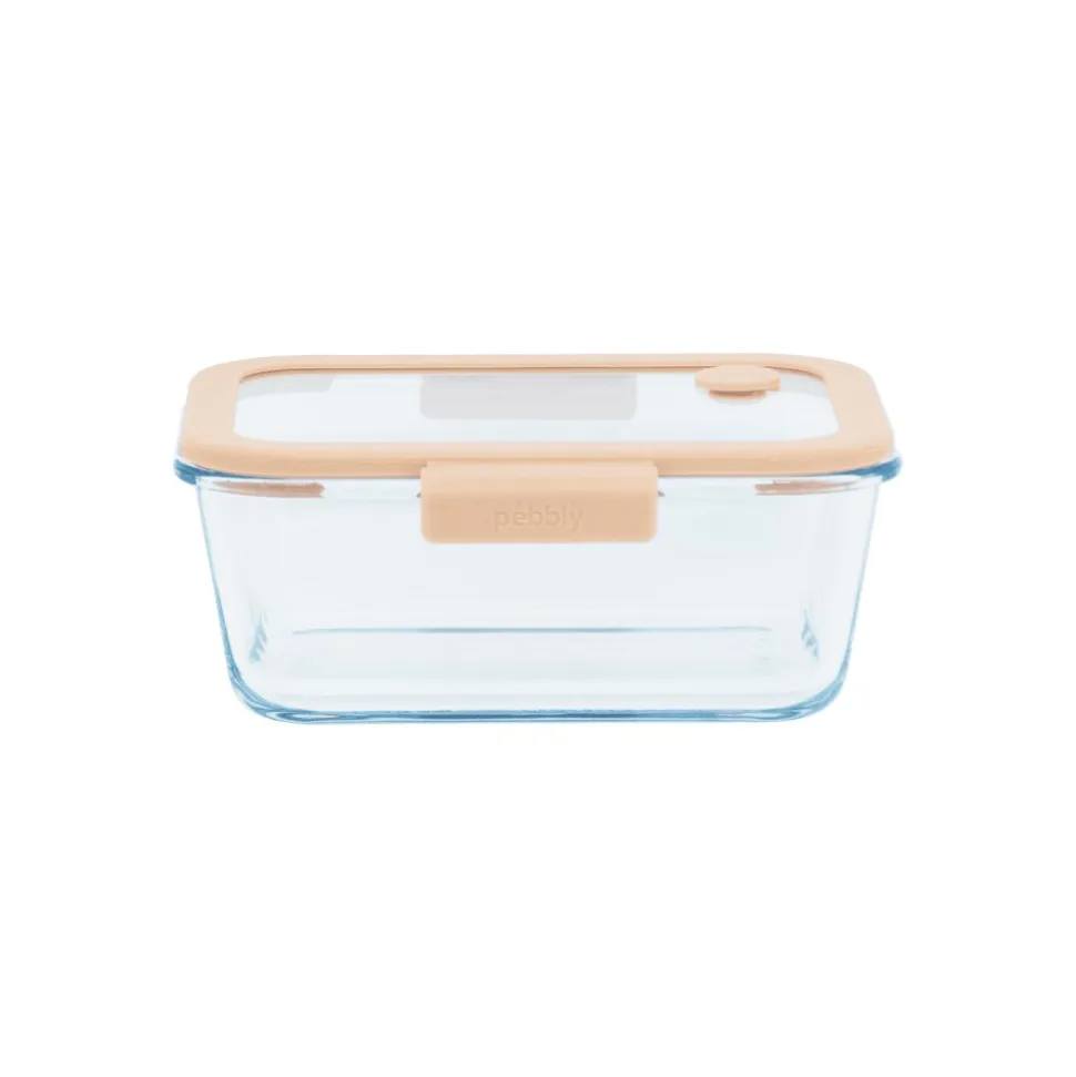 Fiambrera de cristal hermética, rectangular con tapa con válvula, 460 ml - Pebbly