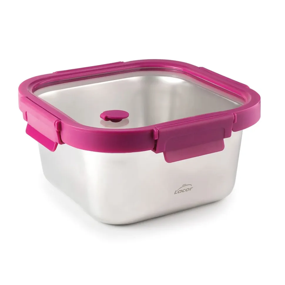 Fiambrera hermética cuadrada de acero inoxidable Etern con tapa de cristal, 1500 ml - Lacor