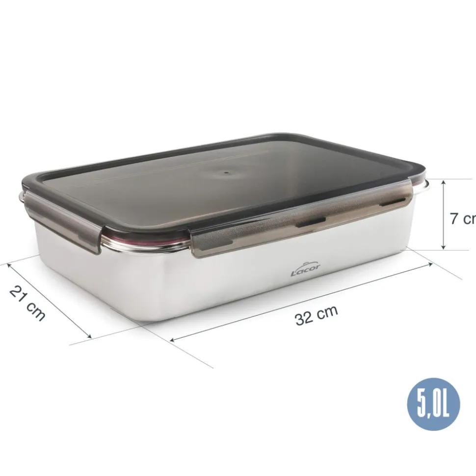 Fiambrera hermética de acero inoxidable rectangular Ecoinox Pro, con tapa, 5 litros - Lacor