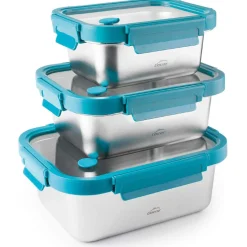 Fiambrera hermética de acero inoxidable rectangular Etern, con tapa de cristal, 1200 ml - Lacor