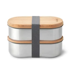 Fiambrera hermética de acero inoxidable ovalada con dos pisos y tenedor, 1000 ml - Black & Blum