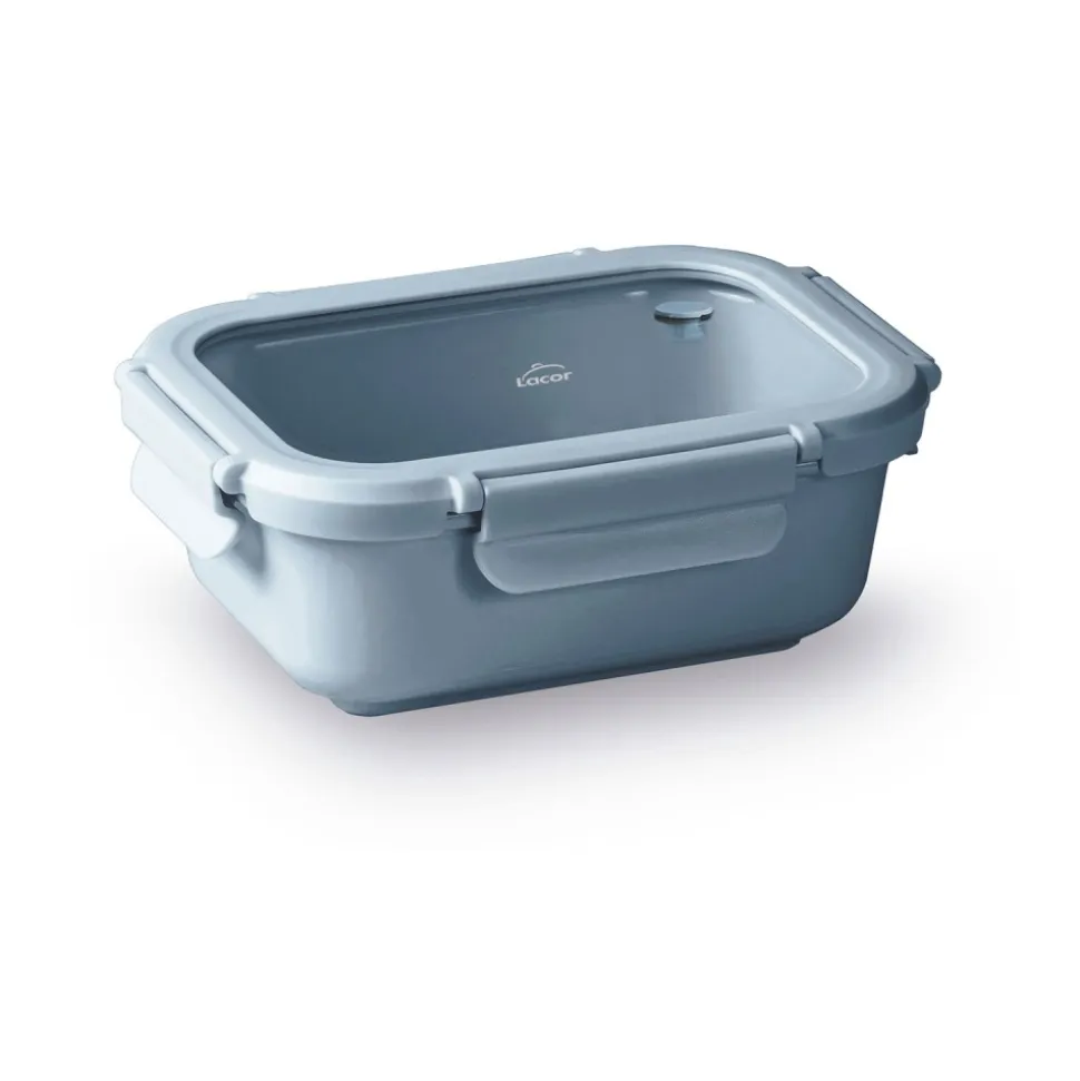 Fiambrera hermética de cerámica rectangular con tapa de cristal, 900 ml, azul - Lacor