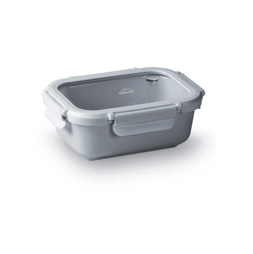 Fiambrera hermética de cerámica rectangular con tapa de cristal, 400 ml, gris - Lacor