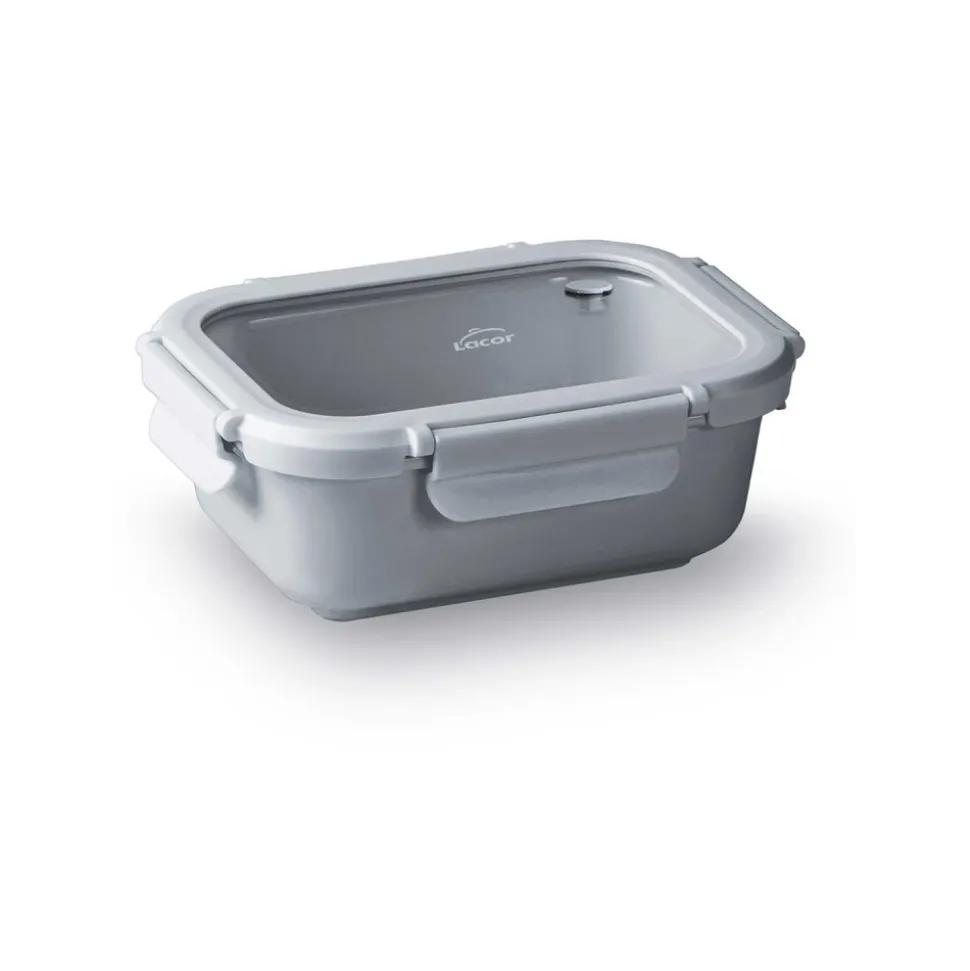 Fiambrera hermética de cerámica rectangular con tapa de cristal, 650 ml, gris - Lacor