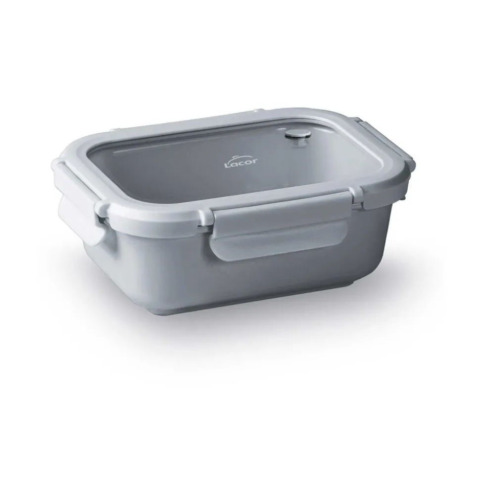 Fiambrera hermética de cerámica rectangular con tapa de cristal, 900 ml, gris - Lacor