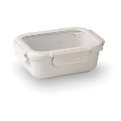 Fiambrera hermética de cerámica rectangular con tapa de cristal, 900 ml, blanca - Lacor