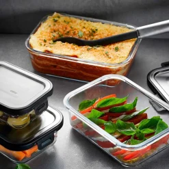 Fiambrera hermética rectangular de cristal con tapa de acero inoxidable 600 ml - Gefu