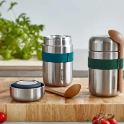 Fiambrera térmica de acero inoxidable con cucharón y cinta verde, 400 ml - Black & Blum