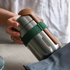 Fiambrera térmica de acero inoxidable con cucharón y cinta verde, 400 ml - Black & Blum