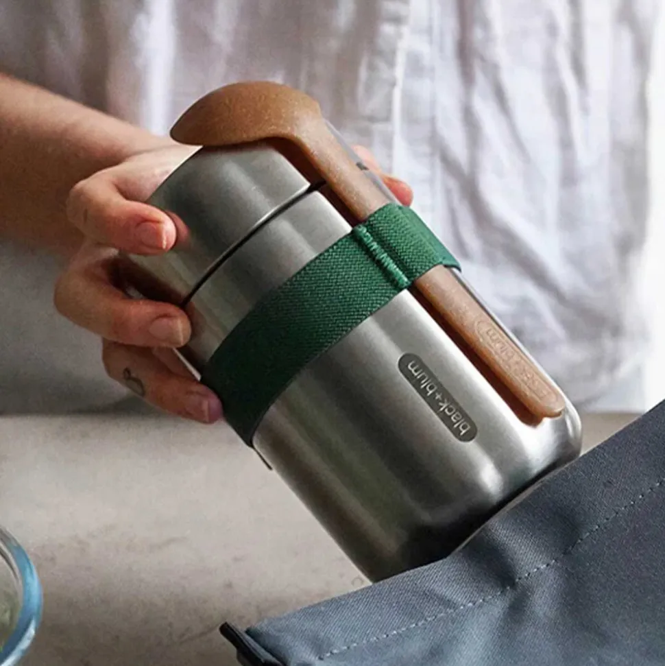 Fiambrera térmica de acero inoxidable con cucharón y cinta verde, 400 ml - Black & Blum
