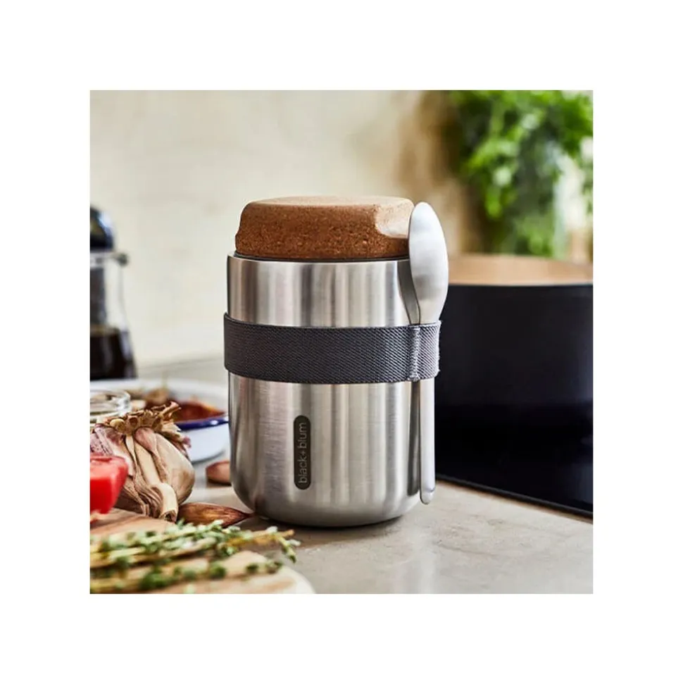 Fiambrera térmica de acero inoxidable con cuchara y tapón de corcho, 550 ml - Black & Blum