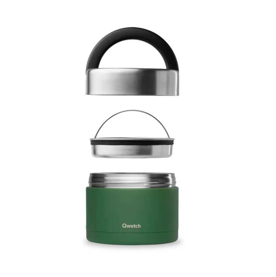 Fiambrera térmica Qwetch acero inoxidable con bandeja extraíble, verde - 850 ml