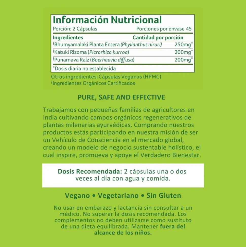 Fórmula ayurvédica para hígado y riñón, ecológica, en cápsulas - Organic India