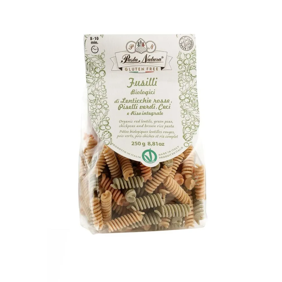 Fusilli de lenteja roja, guisantes y garbanzos, sin gluten y ecológica - Pasta Natura