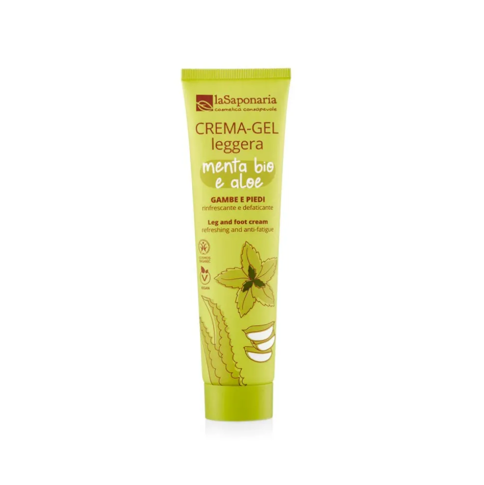 Gel crema corporal para pies y piernas cansadas, de menta y aloe vera, ecológica - La Saponaria