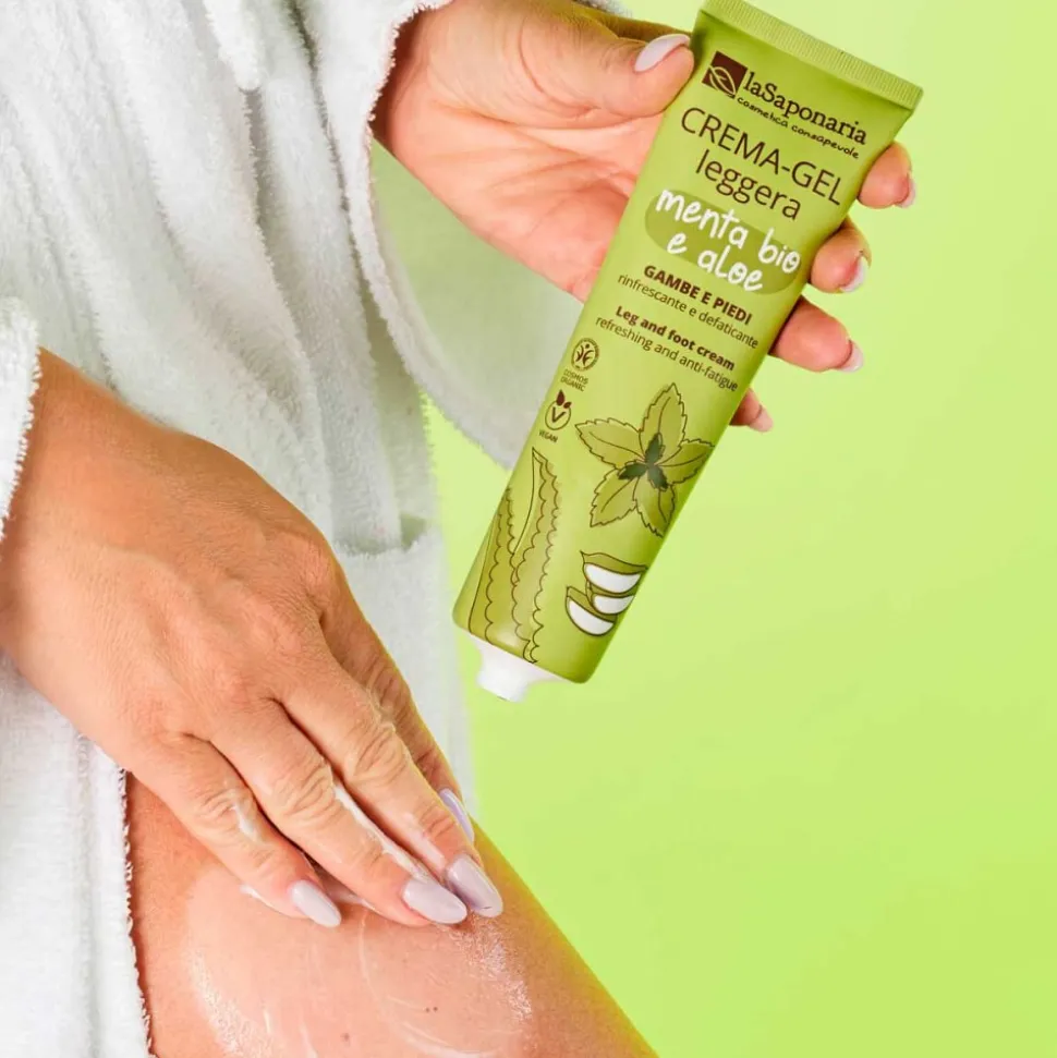 Gel crema corporal para pies y piernas cansadas, de menta y aloe vera, ecológica - La Saponaria