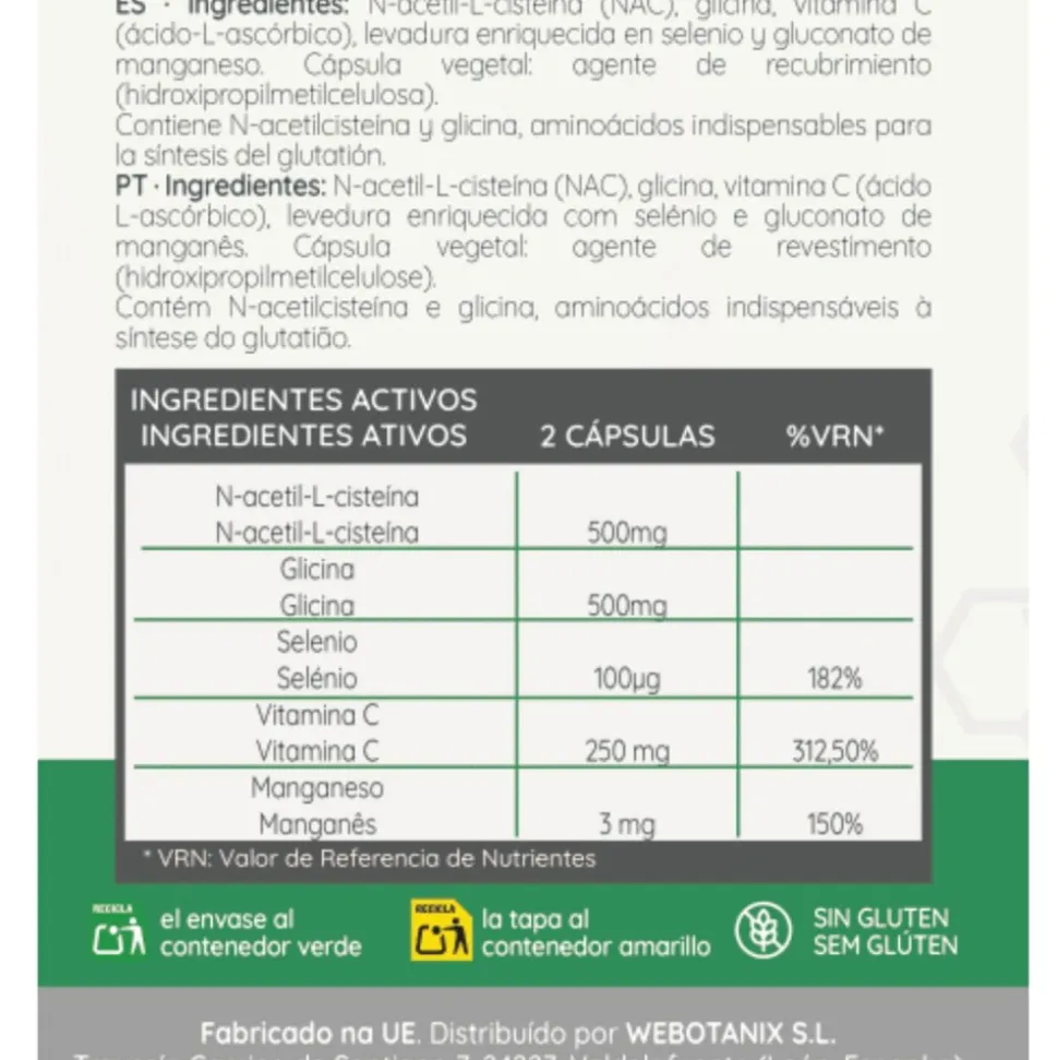 Glynac+, Glicina y N-acetilcisteína, 60 cápsulas - Webotanix