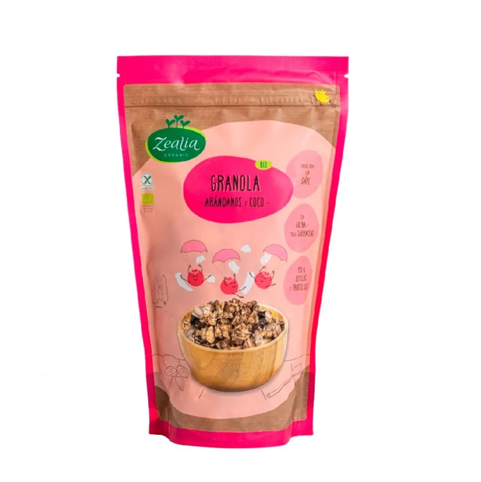 Granola de arándanos y coco sin gluten con semillas, ecológica - Zealia