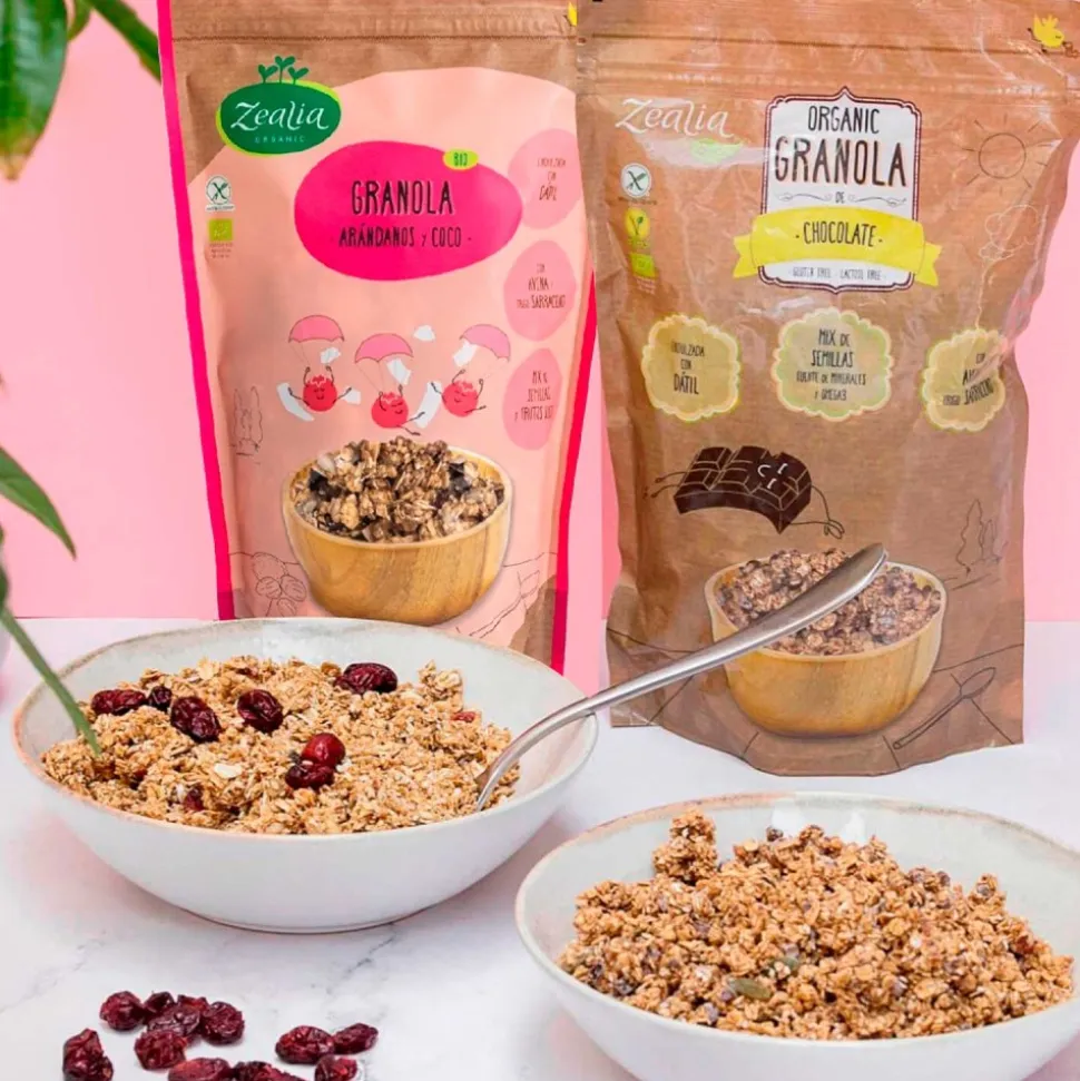 Granola de arándanos y coco sin gluten con semillas, ecológica - Zealia