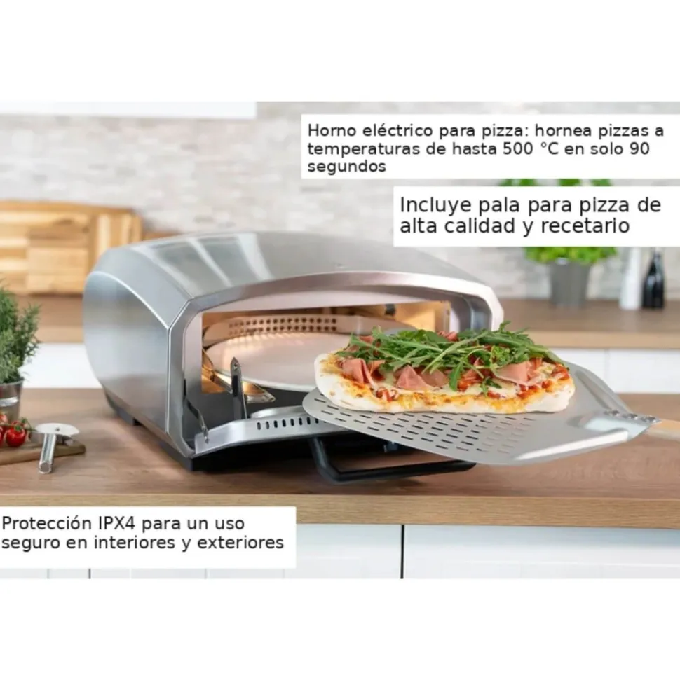Horno para pizza de acero inoxidable con piedra giratoria - Unold